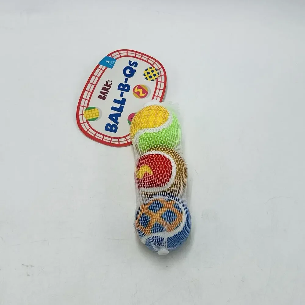 Bark Box S Ball-B-Qs 3 Squeaky Tennis Balls Cobbler Corn Hot Dog New